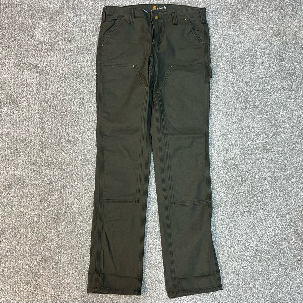 Carhartt Pants Women's Size 4 Green Double Knee Work Utility Slim Fit 100723